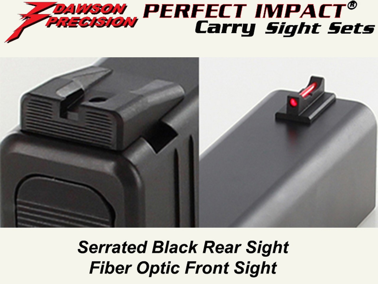 DP Glock 43 Fixed Carry Sight Set - Black Rear & Fiber Optic Front